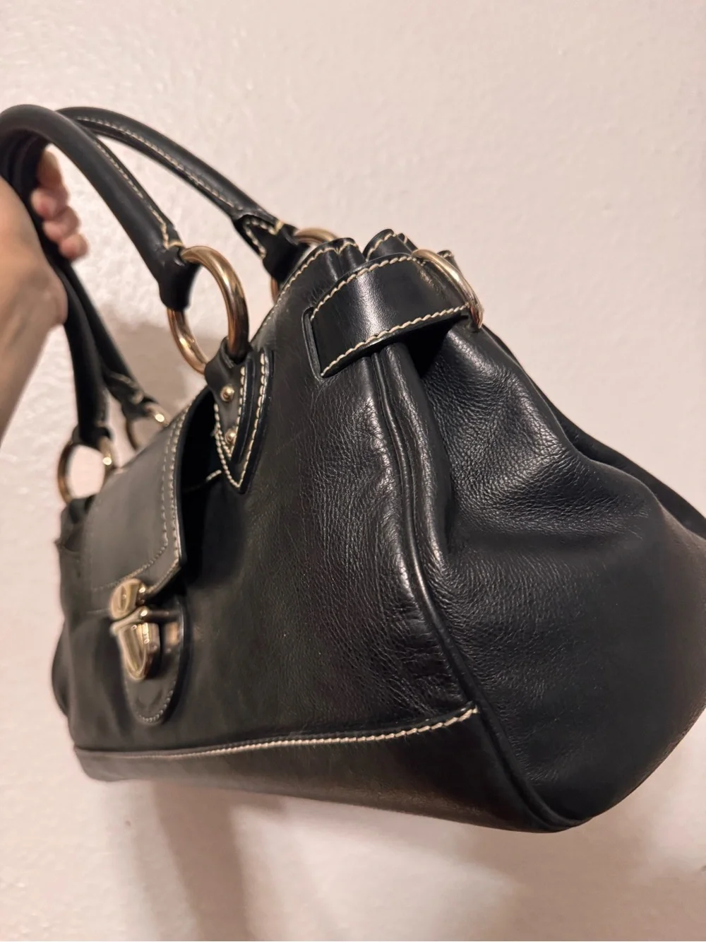 Marc Jacobs Daria Black Leather Top-Handle Satchel with silver Hardware